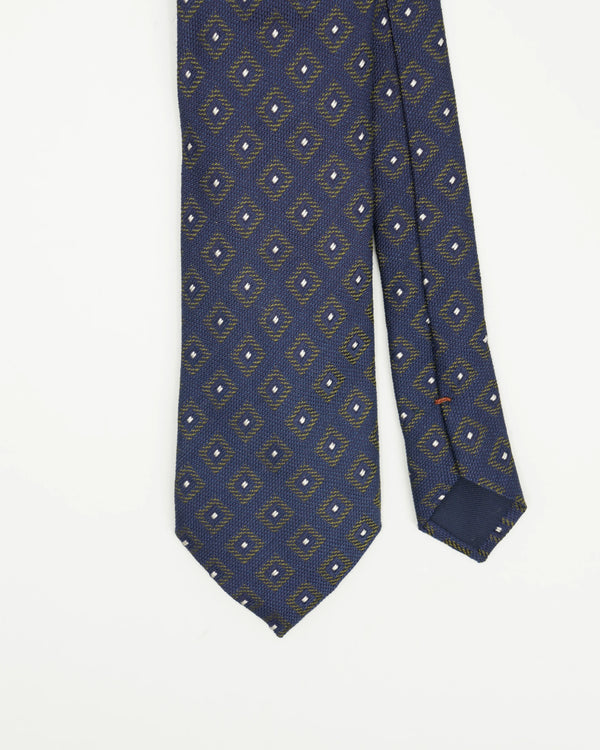 Altea Tie 8cm Pure Silk Medallion Pattern Navy