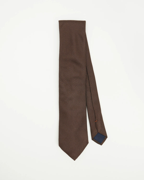 Altea Tie 8cm Pure Silk Grenadine Pattern Brown