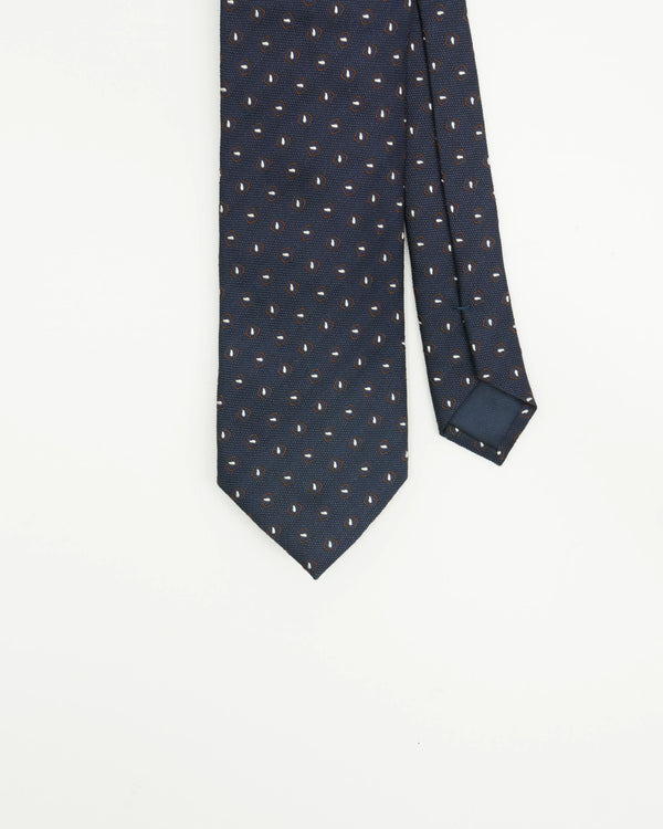 Altea Tie 8cm Silk Cotton Textured Patterned Navy
