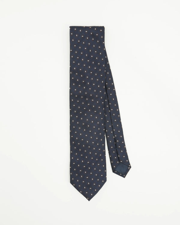Altea Tie 8cm Silk Cotton Textured Patterned Navy