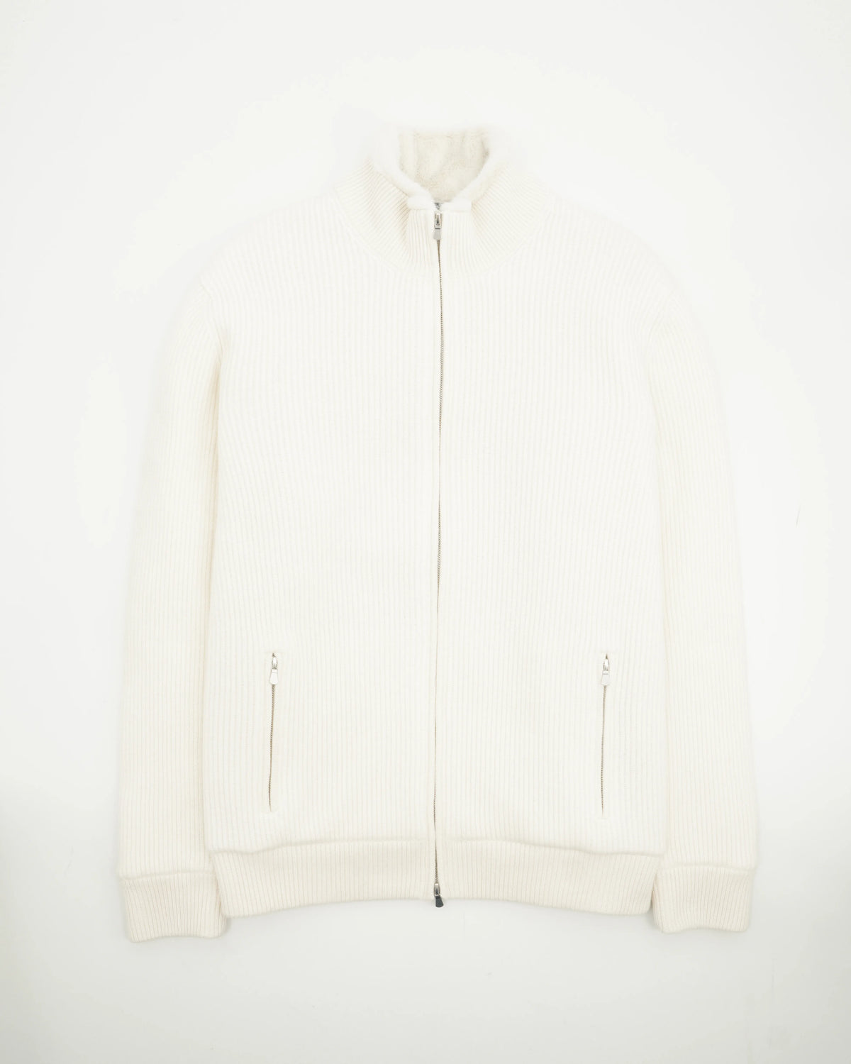 Gran Sasso Blouson Fur Lined Pure Cashmere Off White