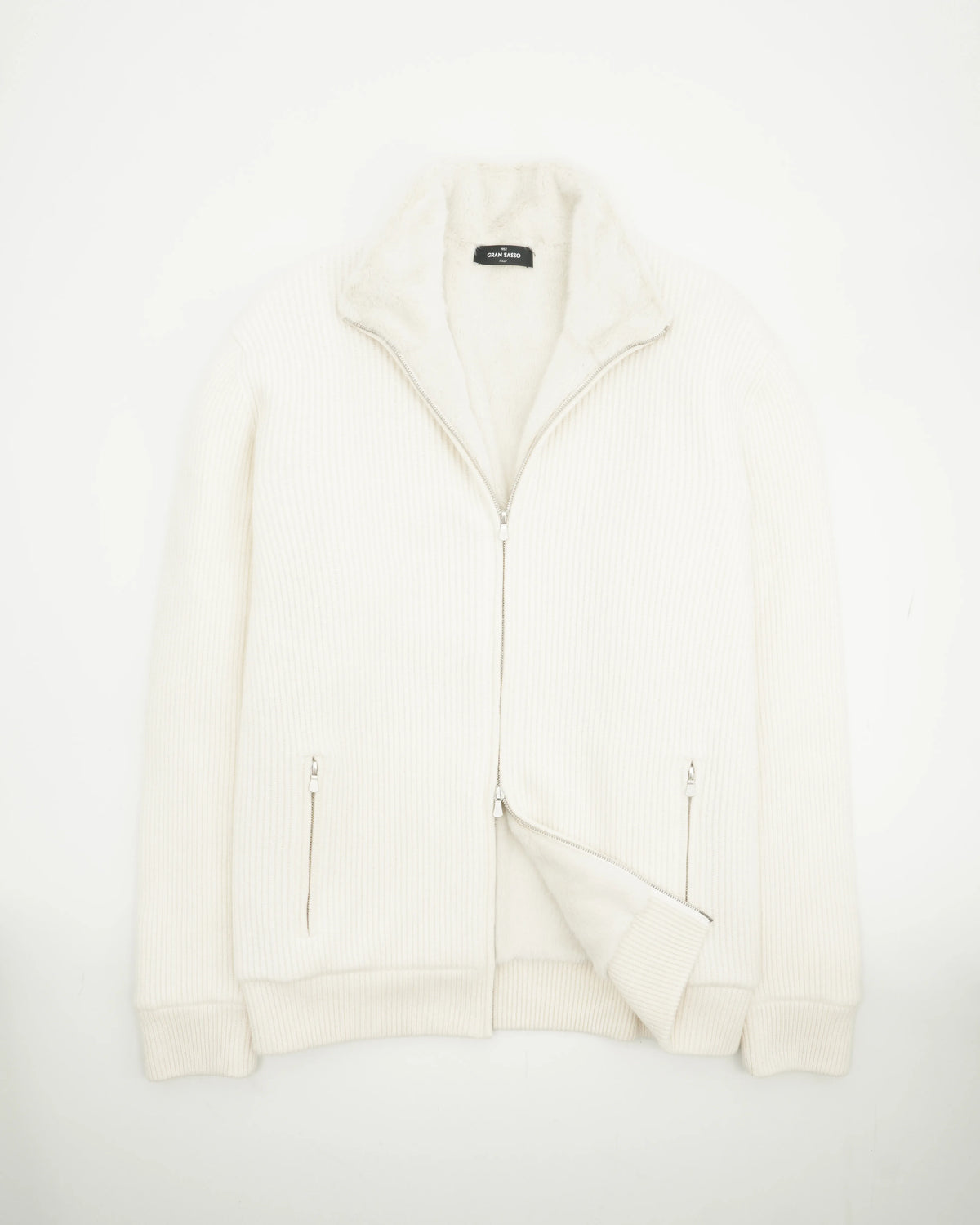 Gran Sasso Blouson Fur Lined Pure Cashmere Off White