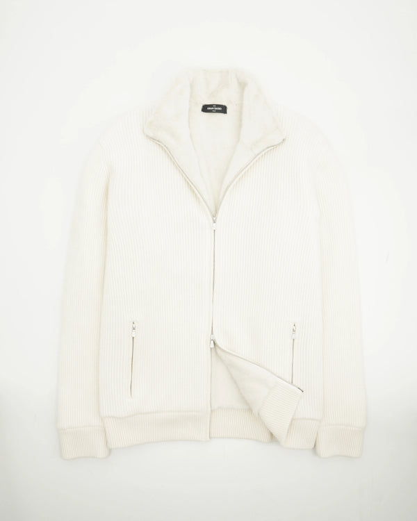 Gran Sasso Blouson Fur Lined Pure Cashmere Off White