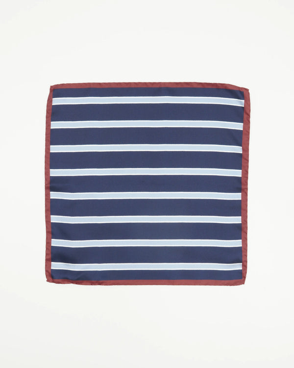 Altea Pocket Square Pure Silk Striped Blue Navy