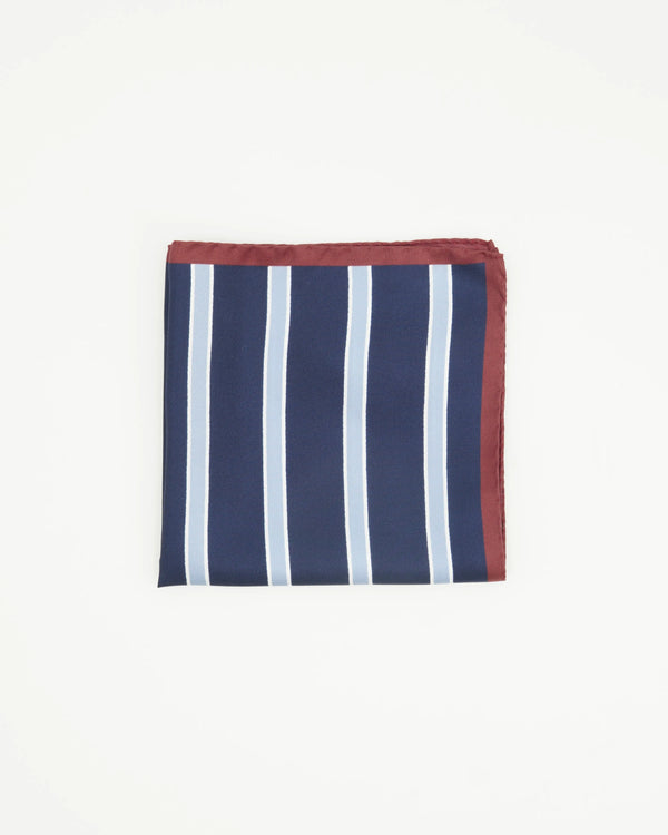 Altea Pocket Square Pure Silk Striped Blue Navy